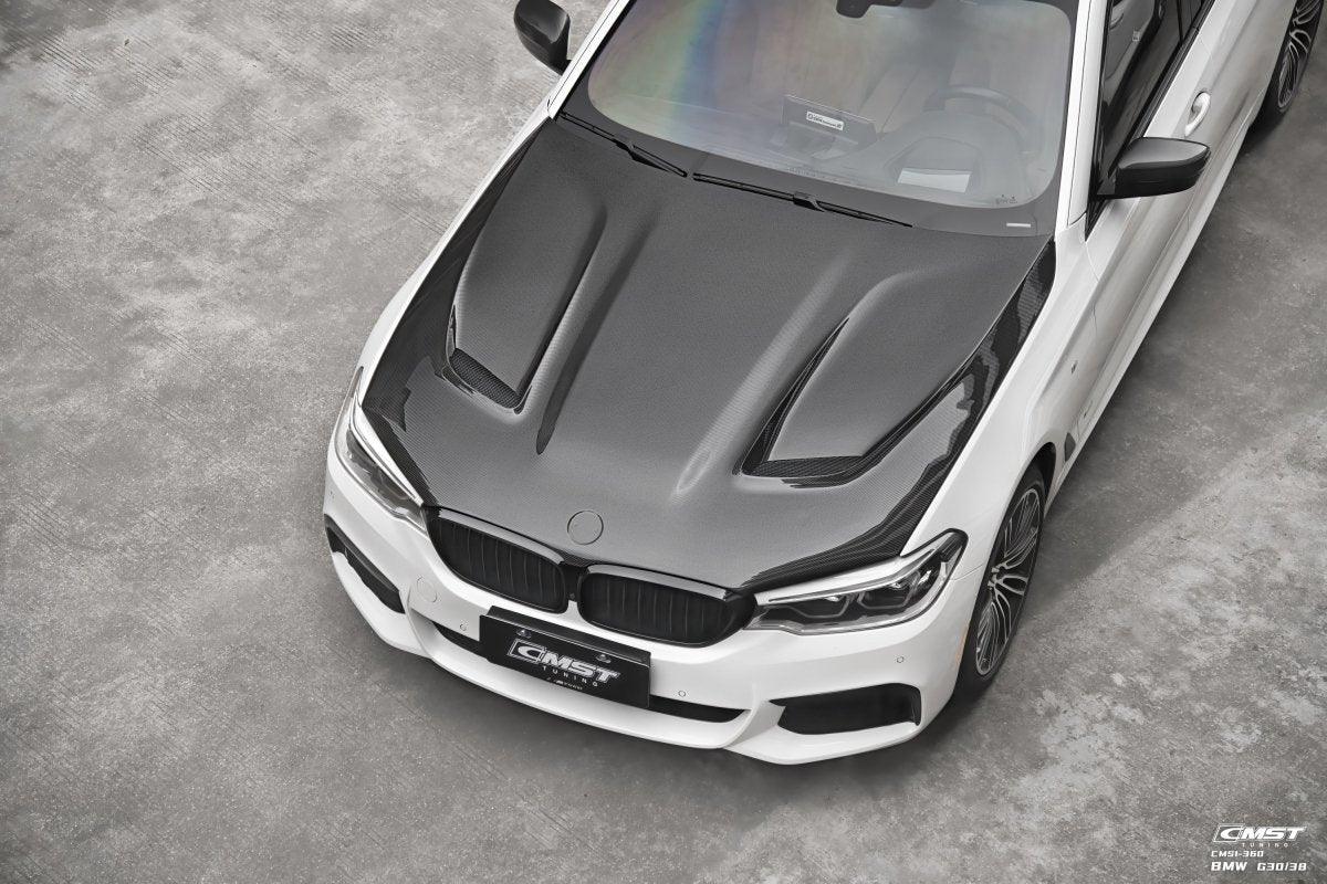 BMW 5 series M550 540 530 G30 (fits both Pre-LCI & LCI) 2017-ON & M5/M5C F90 (Fits Both Pre-LCI & LCI) 2018-ON with Aftermarket Parts - Vented V2 Style Carbon Fiber & FRP Hood Bonnet from CMST Tuning