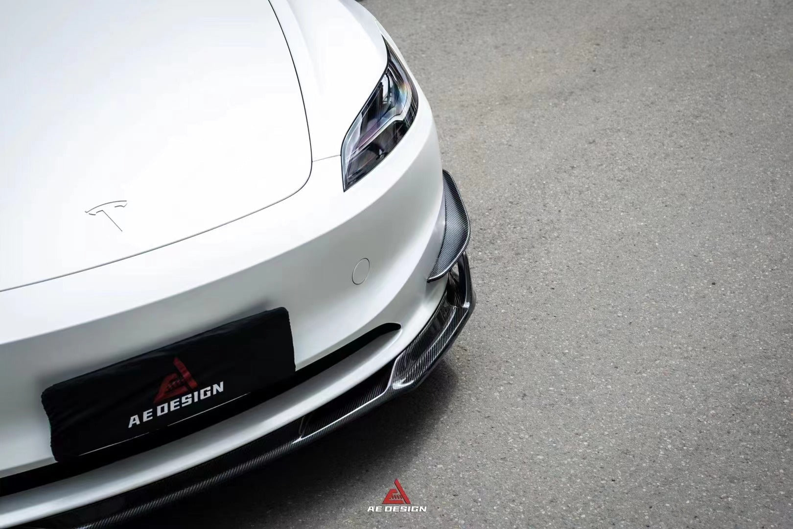 Tesla Model 3 Highland 2024-ON with Aftermarket Parts - AE Style Front Canards Carbon Fiber from?ArmorExtend