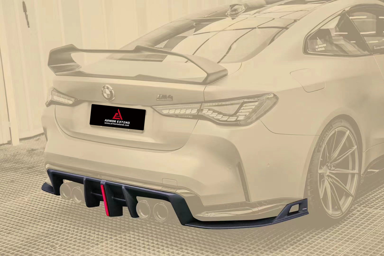 BMW M3 G80 G81 2021 2022 2023 2024 & M4 G82 G83 2021 2022 2023 2024 with Aftermarket Parts - AE V2 Style?Rear Diffuser & Canards Carbon Fiber from ?ArmorExtend