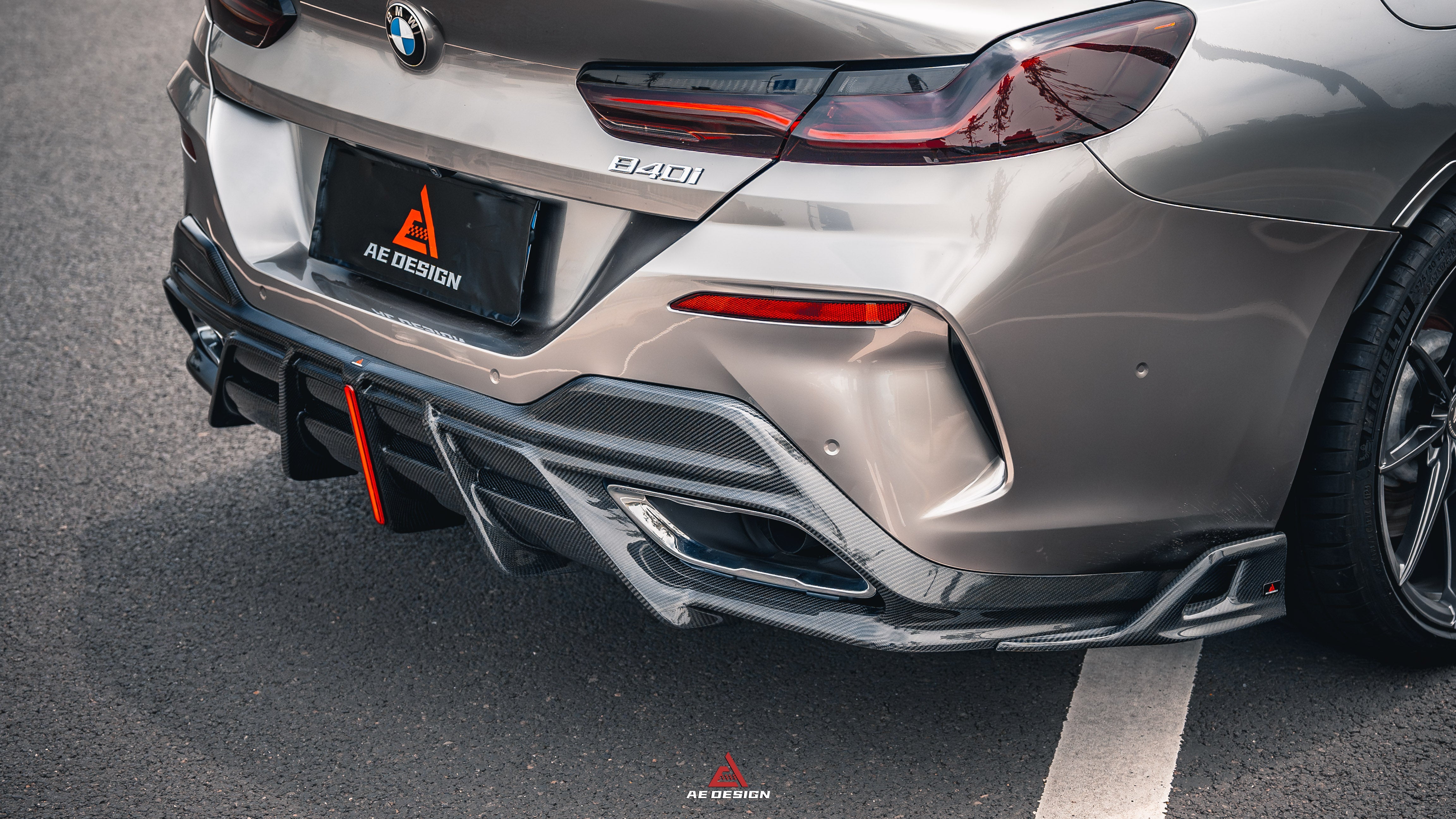 BMW 8 Series M850i 840i (With M-Package Bumper) G14 G15 G16 2018 2019 2020 2021 2022 2023 2024 with Aftermarket Parts - AE Rear Diffuser & Canards?Carbon Fiber from?ArmorExtend