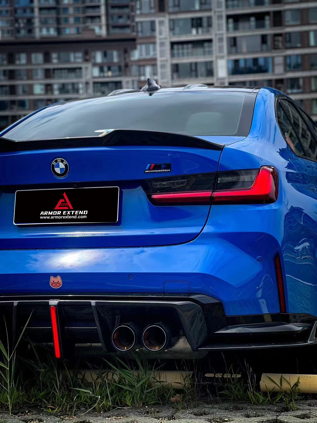 BMW M3 G80 G81 2021 2022 2023 2024 & M4 G82 G83 2021 2022 2023 2024 with Aftermarket Parts - AE V2 Style?Rear Diffuser & Canards Carbon Fiber from ?ArmorExtend