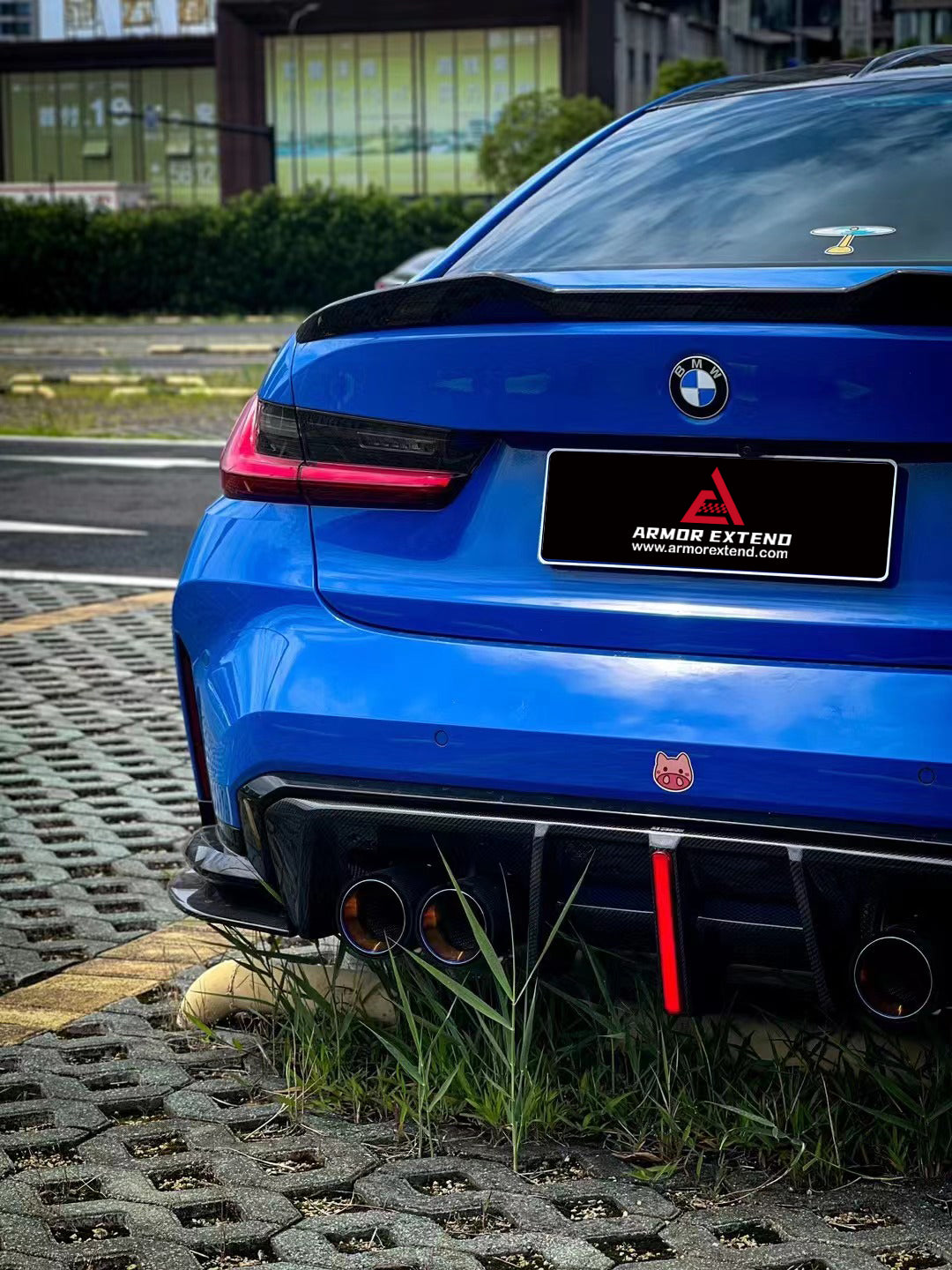 BMW M3 G80 G81 2021 2022 2023 2024 & M4 G82 G83 2021 2022 2023 2024 with Aftermarket Parts - AE V2 Style?Rear Diffuser & Canards Carbon Fiber from ?ArmorExtend