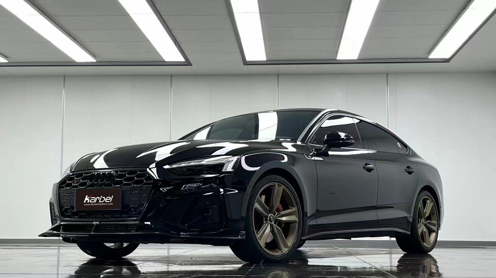 Audi S5 A5 (with s-line bumper, does not base model) B9.5 2020 2021 2022 2023 2024 with Aftermarket Parts - V2 Style Front Lip Pre-preg Carbon Fiber from Karbel Carbon