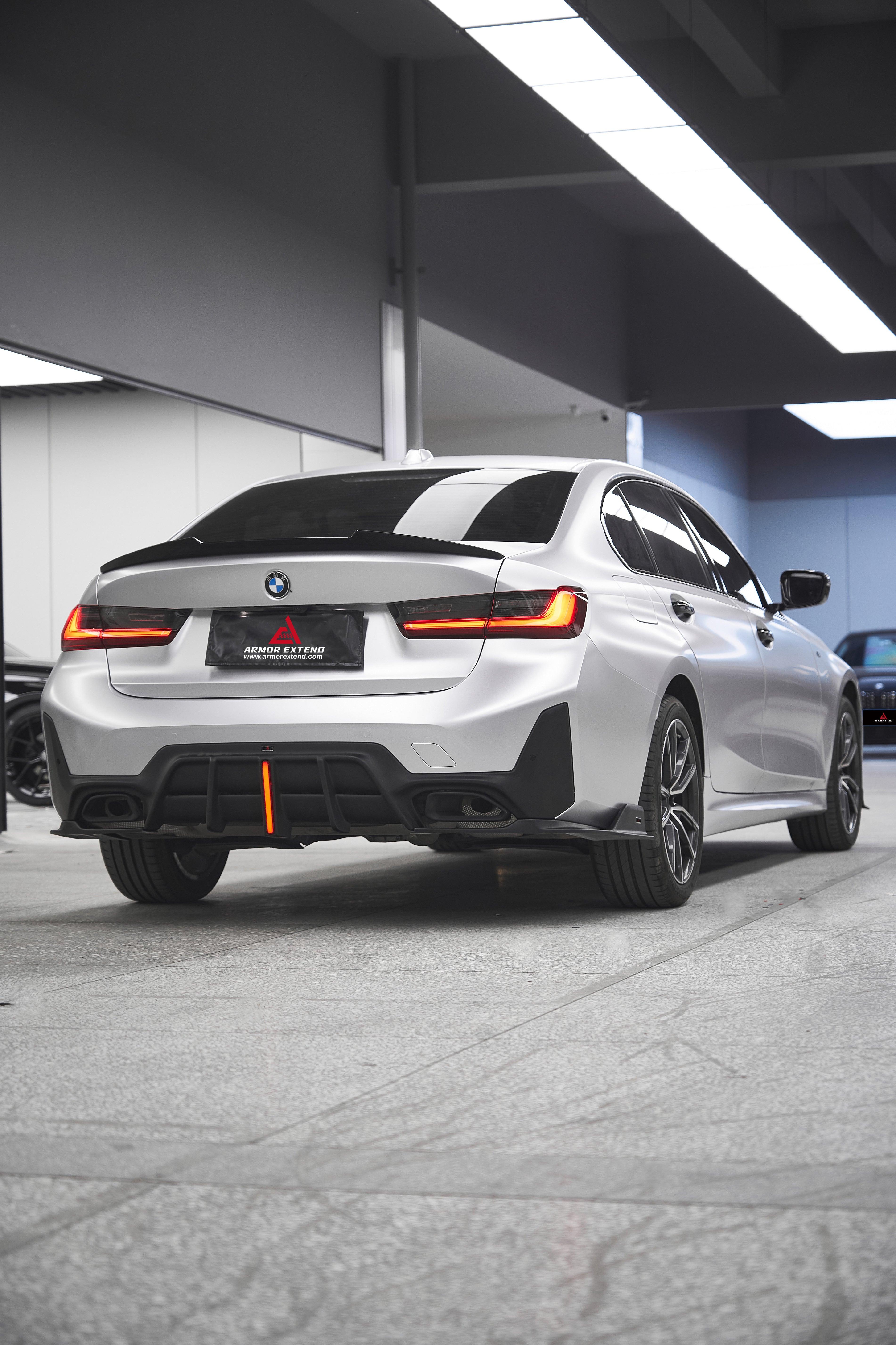 BMW 3 Series 330i (With M-Package Bumper, does not fit base model) M340i G20 G21 LCI 2023 2024 with Aftermarket Parts - Plustic Style Rear Diffuser & Canards ABS from ArmorExtend