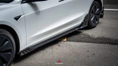 Tesla Model 3 Highland / Performance 2024-ON with Aftermarket Parts - AE Style Side Skirts & Canards Carbon Fiber from?ArmorExtend