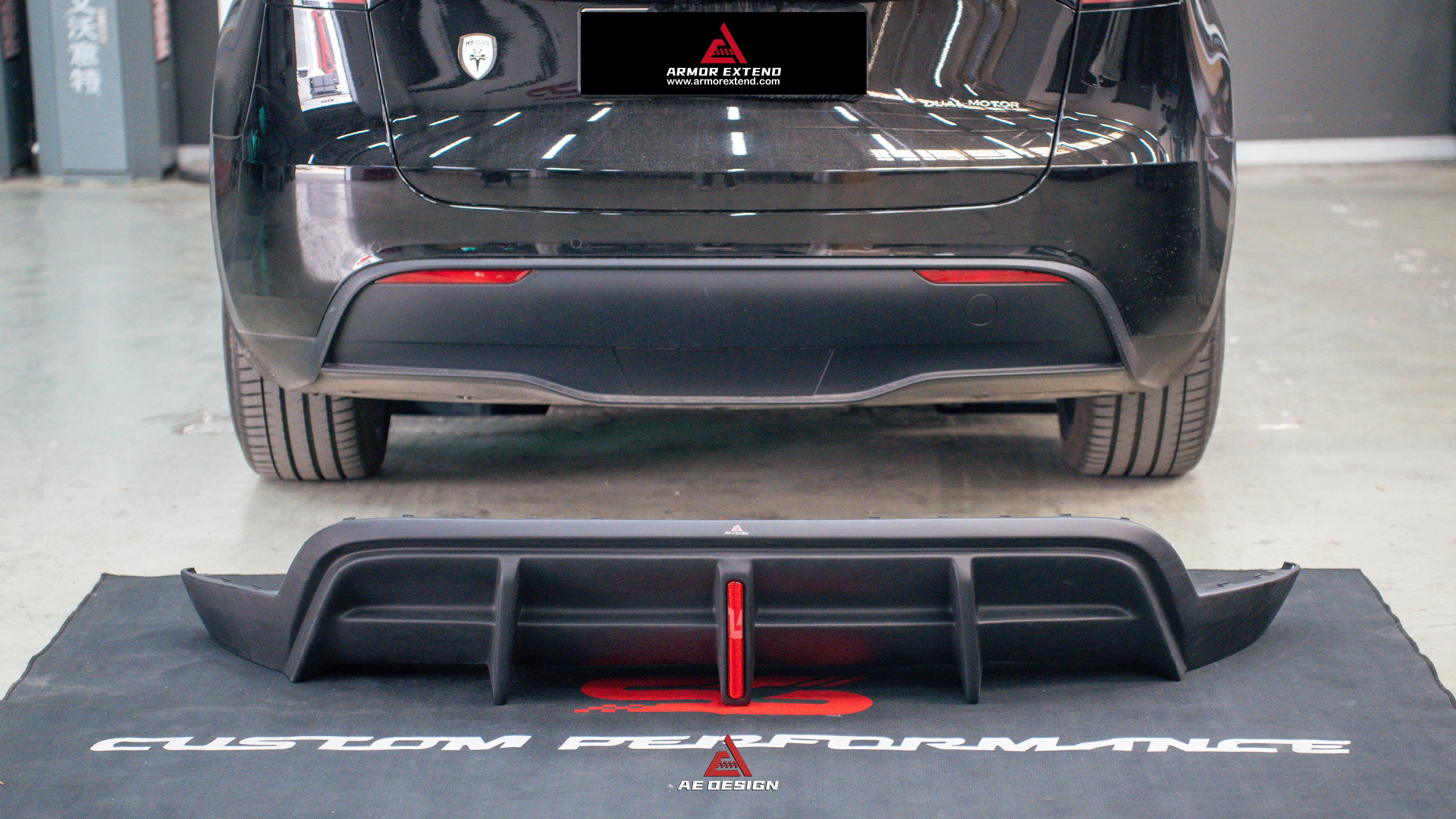 Tesla Model Y 2021 2022 2023 2024 with Aftermarket Parts - Plustic Style?Rear Diffuser ABS from ?ArmorExtend
