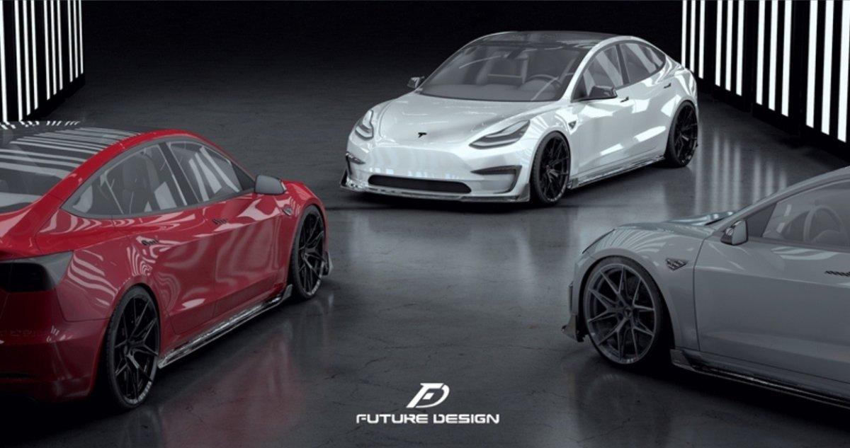 Future Design Carbon Fiber FRONT LIP SPLITTER for Tesla Model 3 - Performance SpeedShop