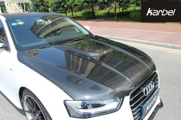 Audi RS4 S4 A4 S-line B8.5 2013 2014 2015 2016 with Aftermarket Parts - Hood Pre-preg Carbon Fiber from Karbel Carbon