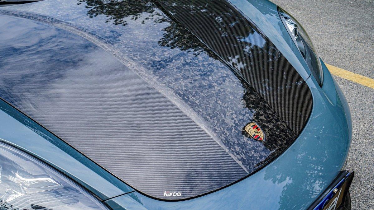 Porsche 718 Boxster / Cayman (all models, including GTS / GT4 / GT4RS / Spyder) & 911 991.1 991.2 (all models, including Carrera S / 4S / T / GTS / 4 GTS / Targa / GT3 / GT3 RS / R / Turbo / Turbo S / GT2 RS with Aftermarket Parts - Hood Bonnet Pre-preg Carbon Fiber from Karbel Carbon
