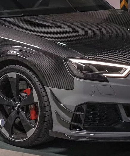 Audi RS3 8V 8V.5 2018 2019 2020 with Aftermarket Parts - Front Canards Carbon Fiber from Karbel Carbon