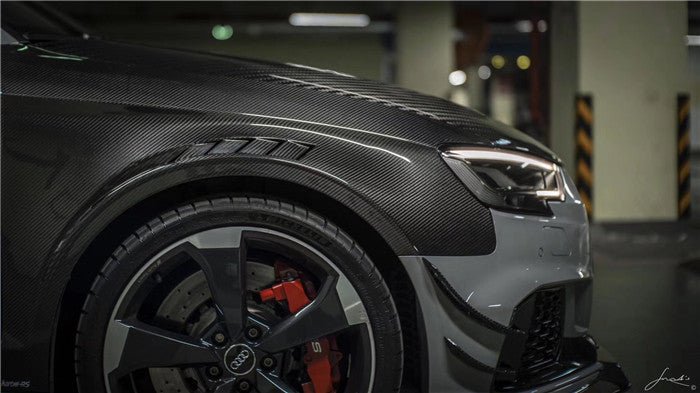 Audi RS3 8V 8V.5 2018 2019 2020 with Aftermarket Parts - Front Canards Carbon Fiber from Karbel Carbon