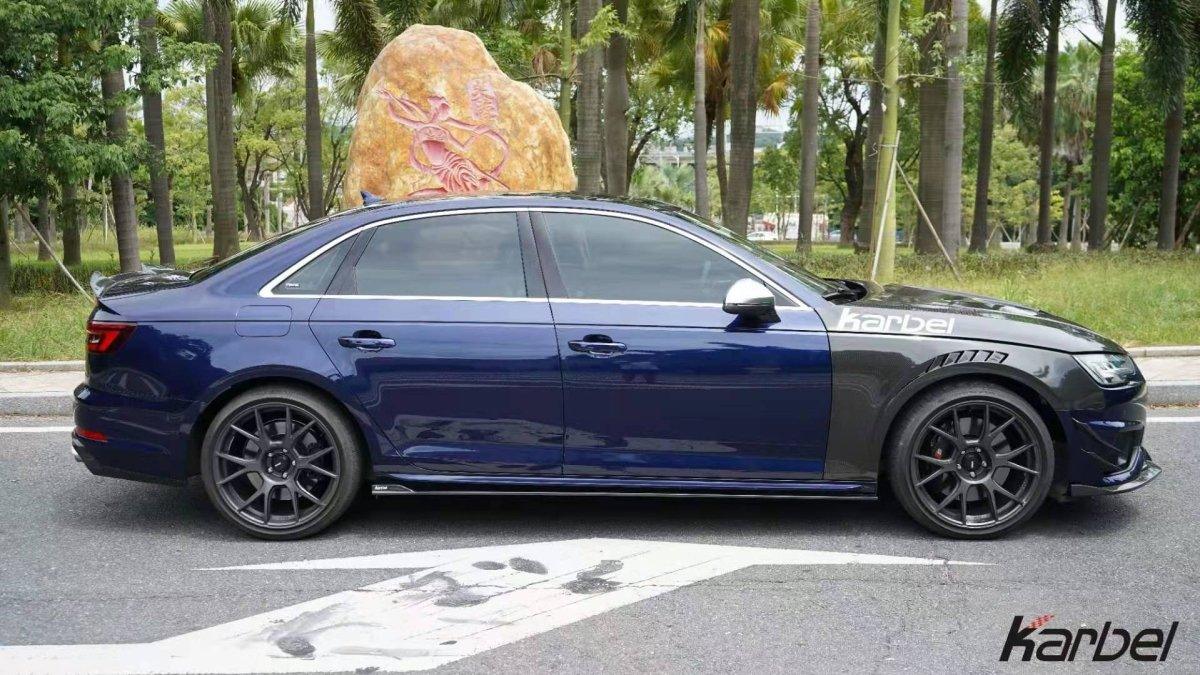 Audi S4 A4 S-line (with s-line bumper, does not fit base model) B9 2017-2018 with Aftermarket Parts - Front Canards Pre-preg Carbon Fiber from Karbel Carbon