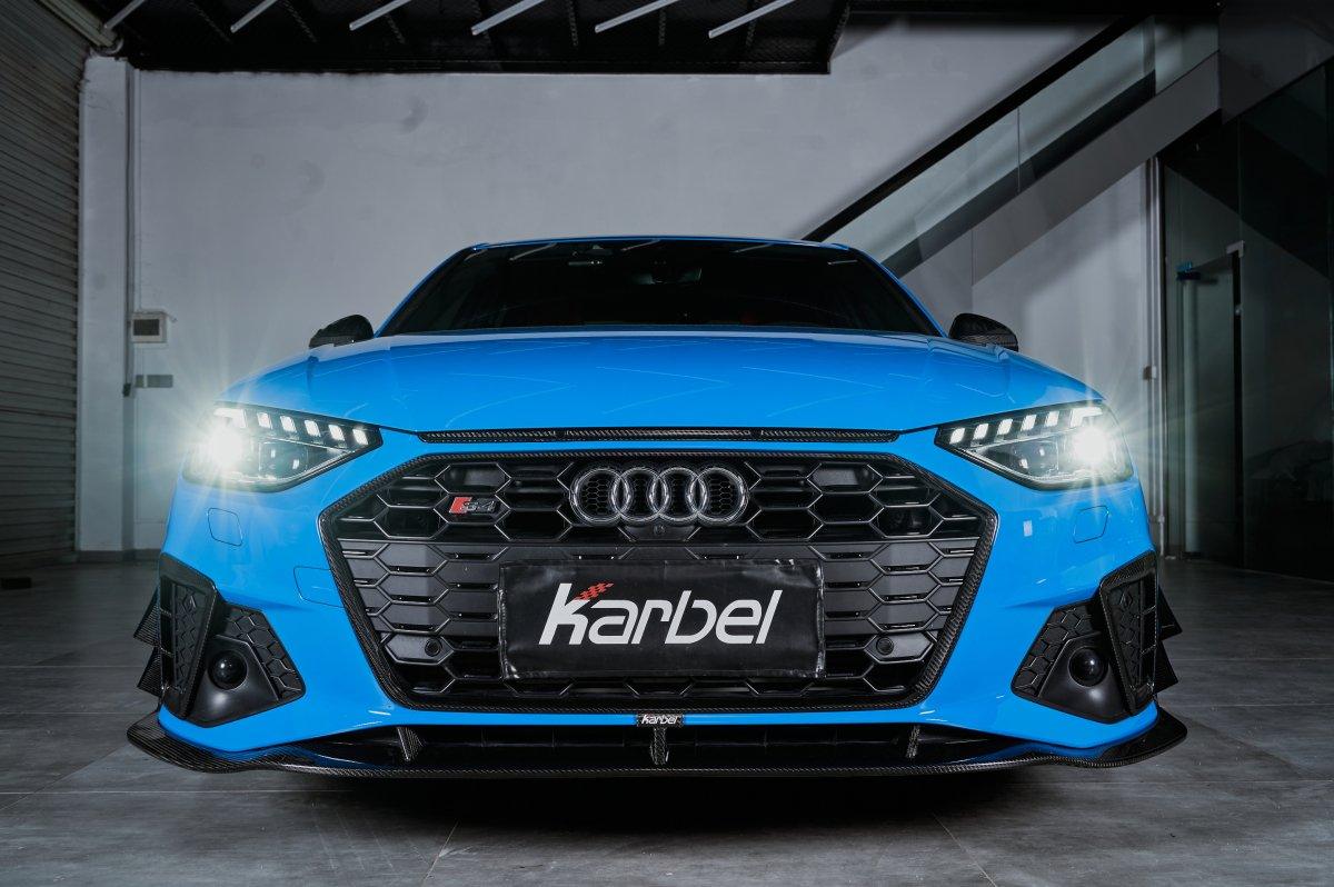 Audi S4 A4 S-line (with s-line bumper, does not fit base model) B9.5 2020 2021 2022 2023 2024 With Aftermarket Parts - Compatible with Karbel Upper Valences & Compatible with OEM Bumper Style Front Canards Pre-preg Carbon Fiber from Karbel Carbon