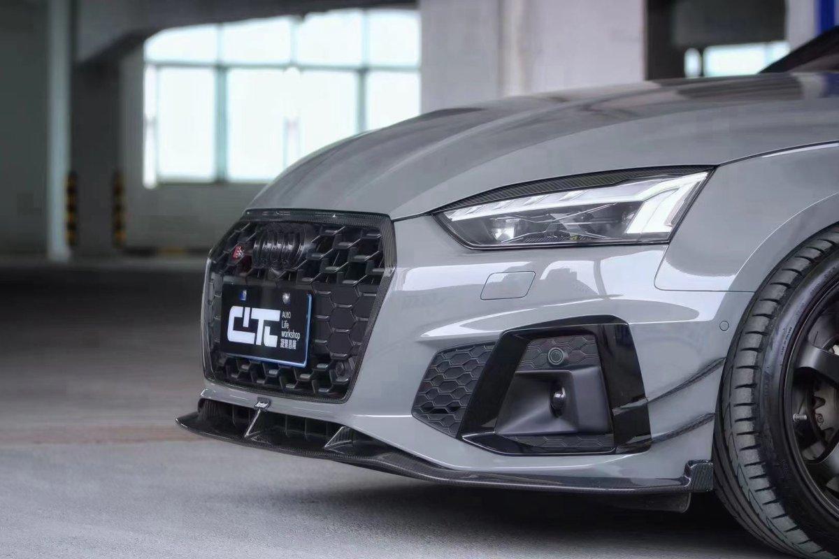 Audi S5 A5 (with s-line bumper, does not base model) B9.5 2020 2021 2022 2023 2024 With Aftermarket Parts - Compatible With OEM Upper Valences & Compatible With Karbel Upper Valences Style Front Canards Pre-preg Carbon Fiber from Karbel Carbon