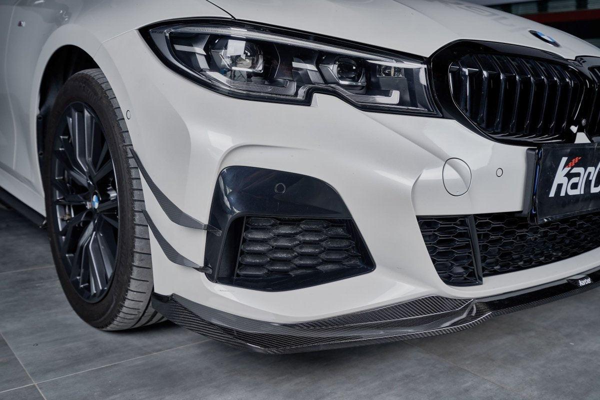 BMW 3 Series 330i (with M-package bumper, does not fit base model) M340i G20 G21 Pre-LCI 2019-2022 with Aftermarket Parts - Front Canards Pre-preg Carbon Fiber from Karbel Carbon