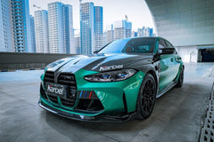 BMW M3 G80 G81 2021 2022 2023 2024 & M4 G82 G83 2021 2022 2023 2024 with Aftermarket Parts - Front Bumper Overlay Trim Pre-preg Carbon Fiber from Karbel Carbon