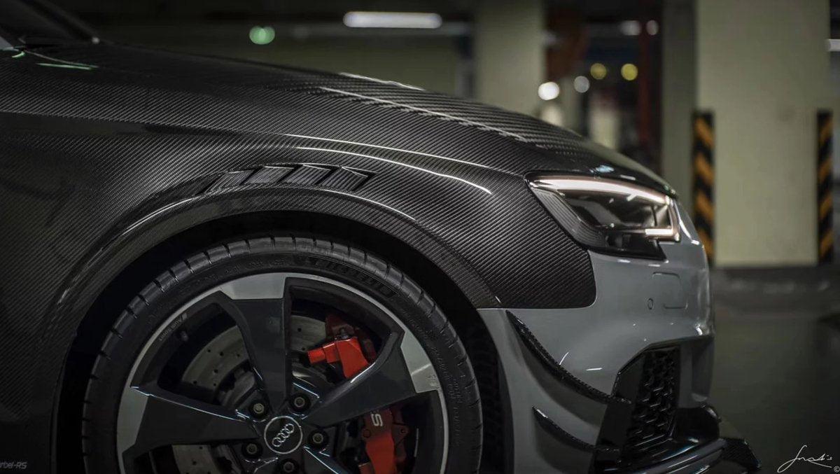 Audi S3 A3 8V.5 2015 2016 2017 2018 2019 2020 & RS3 8V.5 2018 2019 2020 With Aftermarket Parts - Front Fenders Pre-preg Carbon Fiber from Karbel Carbon