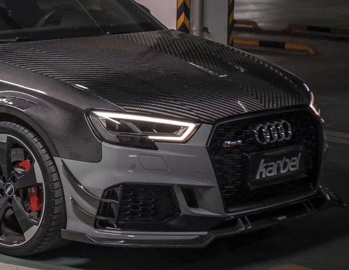 Audi RS3 8V 8V.5 2018 2019 2020 with Aftermarket Parts - Front Lip Pre-preg Carbon Fiber from Karbel Carbon