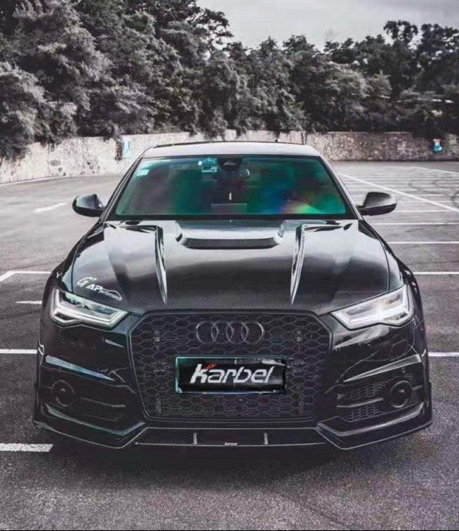 Audi S6 / A6 Avant / A6 S-Line (with s-line bumper, does not base model) C7.5 2016 2017 2018 with Aftermarket Parts - Front Lip Pre-preg Carbon Fiber from Karbel Carbon