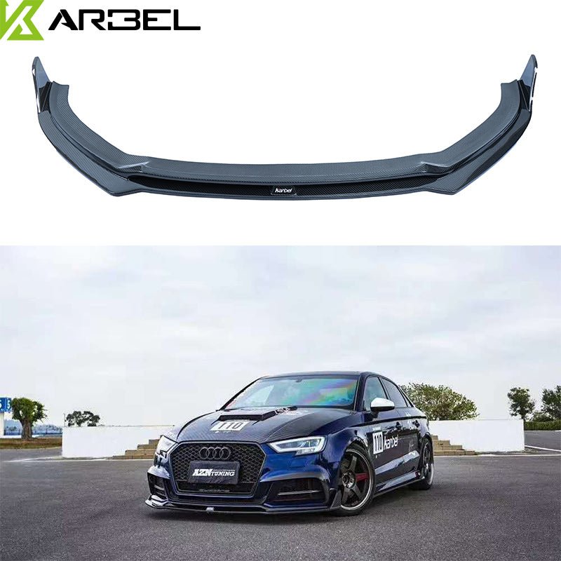 Audi S3 A3 8V & 8V.5 2017 2018 2019 2020 with Aftermarket Parts -  Front Lip Pre-preg Carbon Fiber from Karbel Carbon