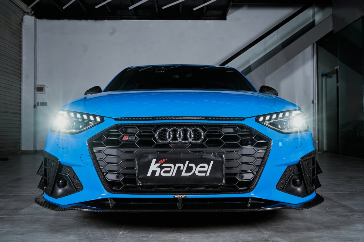 Audi S4 A4 S-line (with s-line bumper, does not fit base model) B9.5 2020-ON with Aftermarket Parts - Front Lip Pre-preg Carbon Fiber from Karbel Carbon