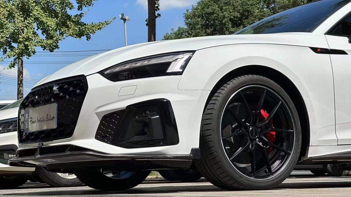Audi S5 A5 (with s-line bumper, does not base model) B9.5 2020 2021 2022 2023 2024 with Aftermarket Parts - V2 Style Front Lip Pre-preg Carbon Fiber from Karbel Carbon