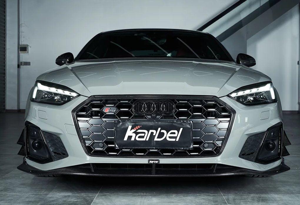 Audi S5 A5 (with s-line bumper, does not base model) B9.5 2020 2021 2022 2023 2024 with Aftermarket Parts - V2 Style Front Lip Pre-preg Carbon Fiber from Karbel Carbon