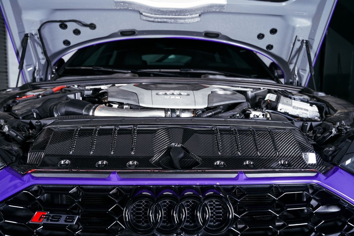 Audi RS4 B9.5 2020 2021 2022 2023 2024 & RS5 B9.5 2020 2021 2022 2023 2024 with Aftermarket Parts - Radiator Cooling Plate Pre-preg Carbon Fiber from Karbel Carbon