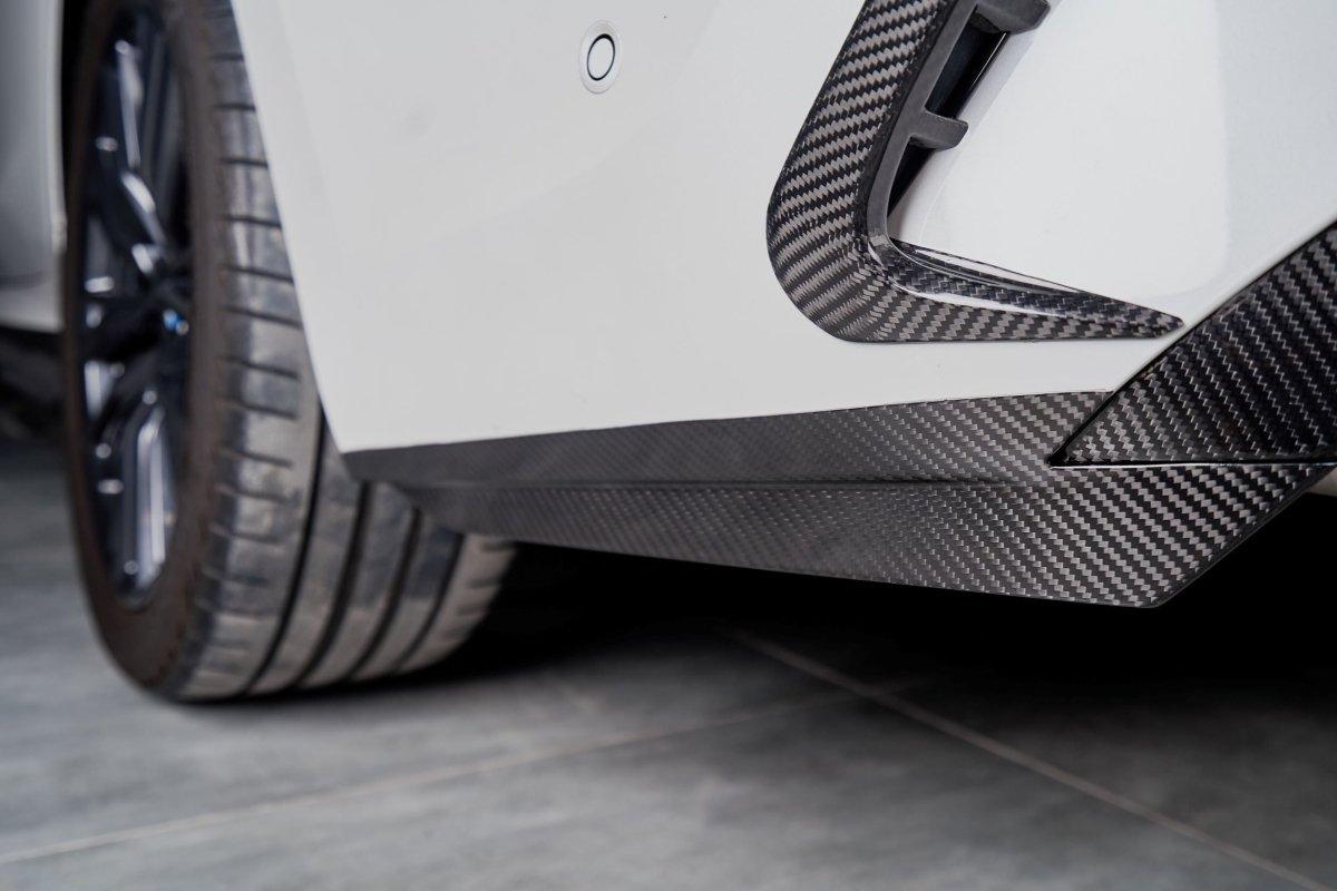 BMW 3 Series 330i (with M-package bumper, does not fit base model) M340i G20 G21 Pre-LCI 2019-2022 with Aftermarket Parts - Rear Bumper Canards Pre-preg Carbon Fiber from Karbel Carbon