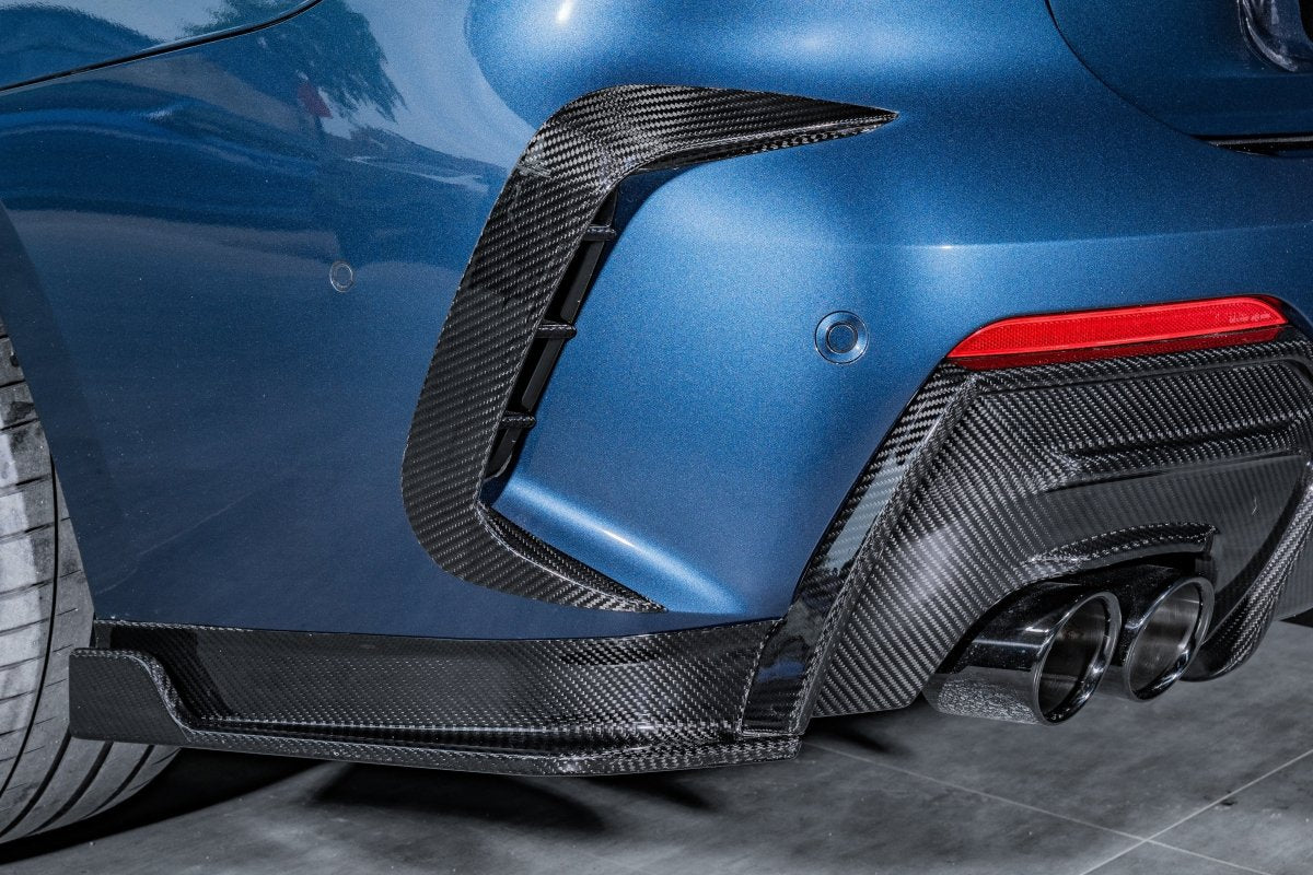 BMW 4 series 430i (with M-package bumper, does not fit base model) M440i G22 G23 2020-ON with Aftermarket Parts - Rear Bumper Canards Pre-preg Carbon Fiber from Karbel Carbon