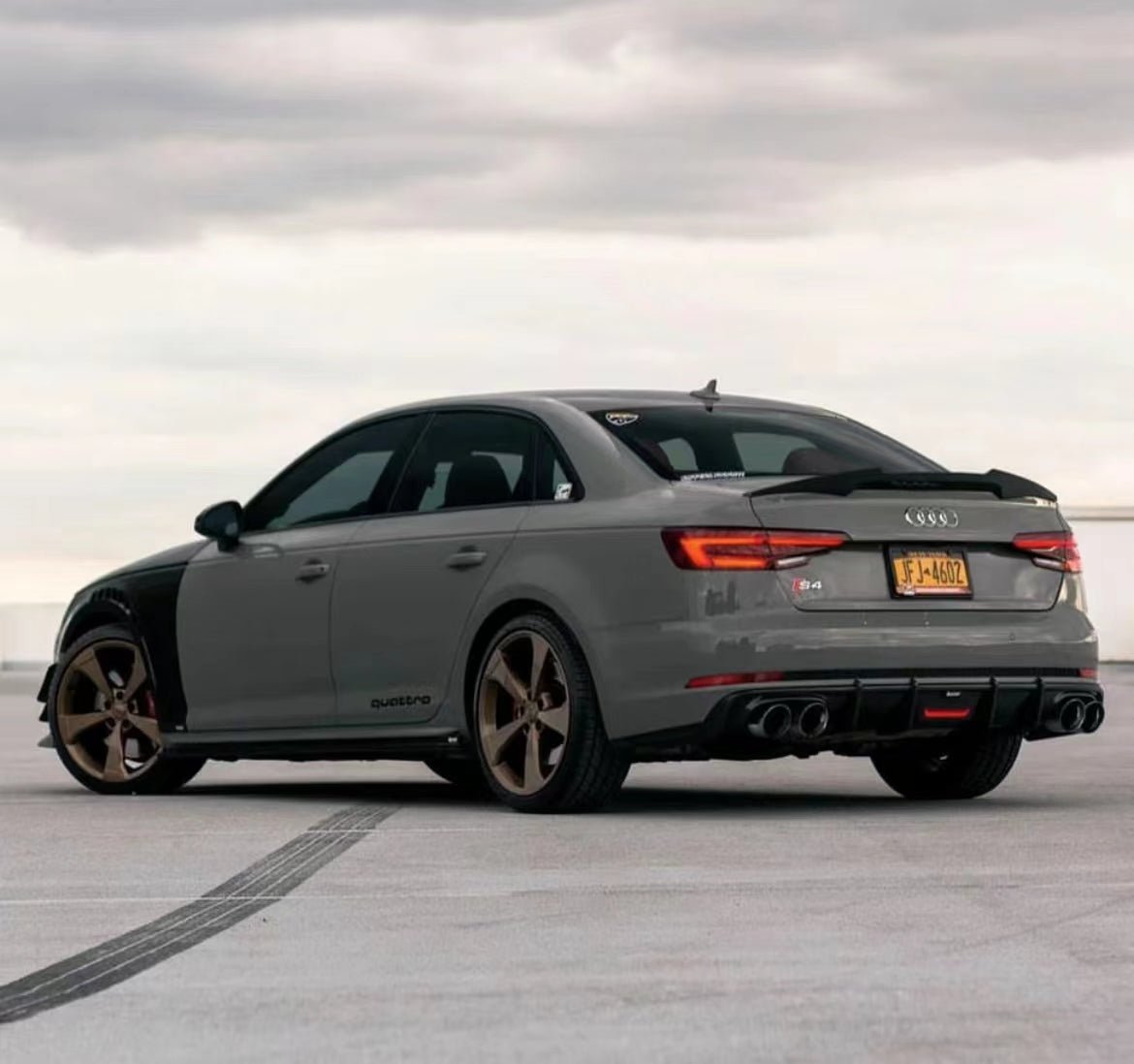 AAudi S4 A4 (with S-line bumper, does not fit base model) B9 2017 2018 2019 with Aftermarket Parts - V1 (With LED Light) & V2 (Without LED Light) Style Rear Diffuser Pre-preg Carbon Fiber from Karbel Carbon