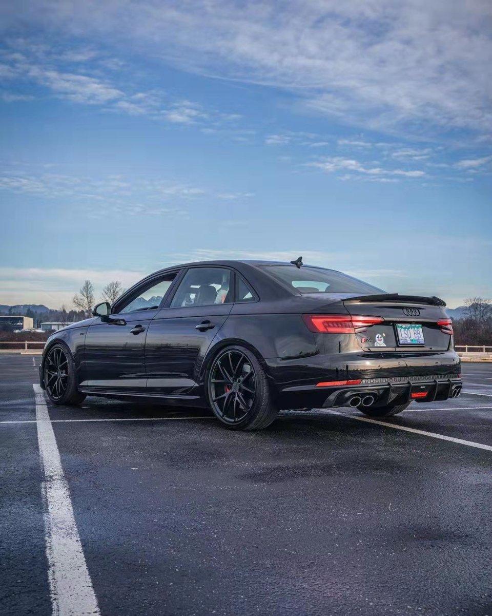 Audi S4 A4 (with S-line bumper, does not fit base model) B9 2017 2018 2019 with Aftermarket Parts - V1 (With LED Light) & V2 (Without LED Light) Style Rear Diffuser Pre-preg Carbon Fiber from Karbel Carbon