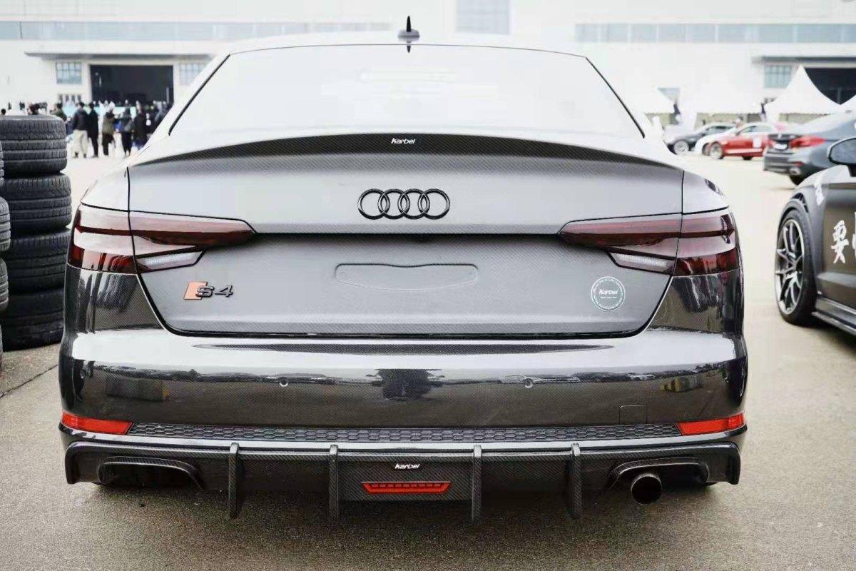 Audi S4 A4 (with S-line bumper, does not fit base model) B9 2017 2018 2019 with Aftermarket Parts - V1 (With LED Light) & V2 (Without LED Light) Style Rear Diffuser Pre-preg Carbon Fiber from Karbel Carbon