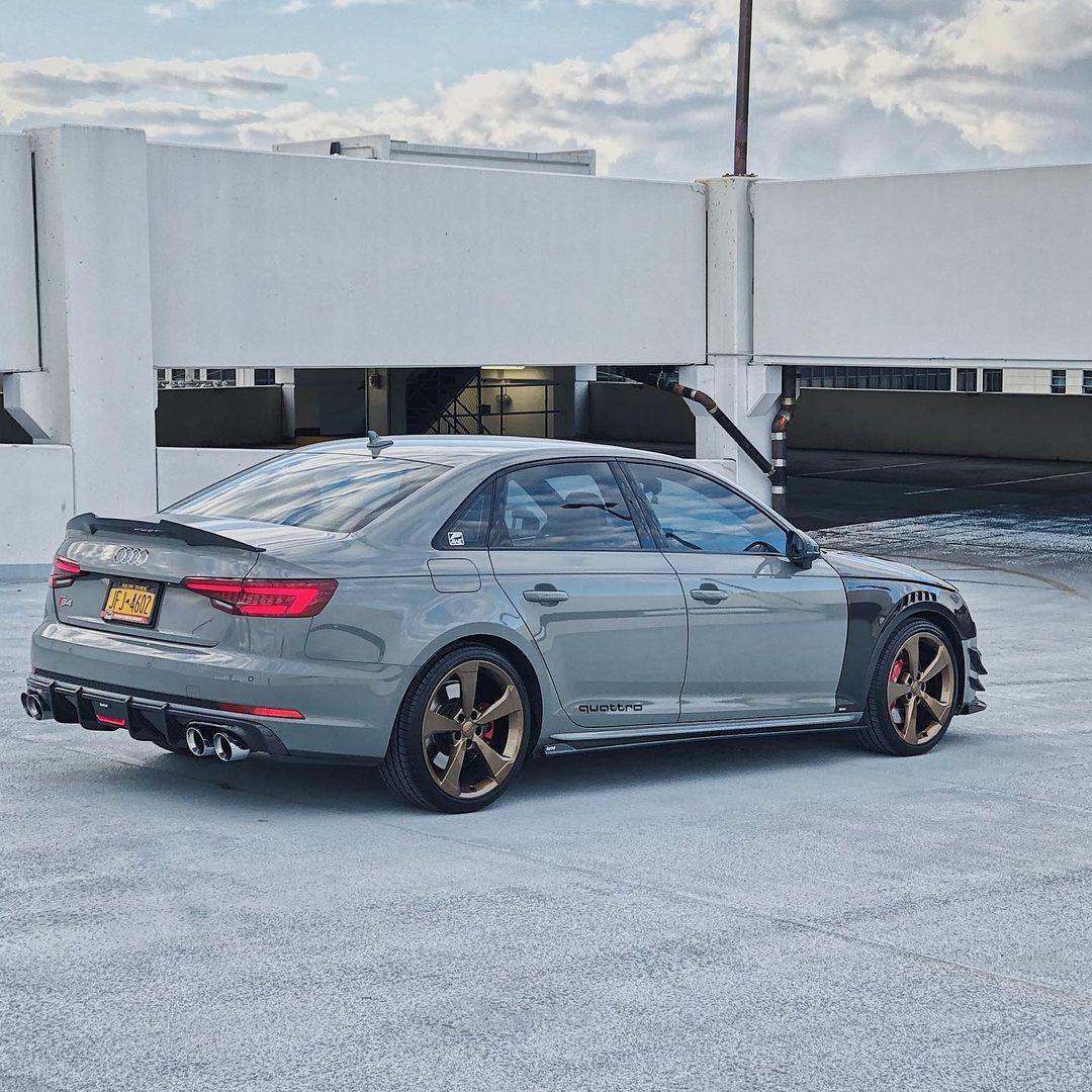 Audi S4 A4 (with S-line bumper, does not fit base model) B9 2017 2018 2019 with Aftermarket Parts - V1 (With LED Light) & V2 (Without LED Light) Style Rear Diffuser Pre-preg Carbon Fiber from Karbel Carbon