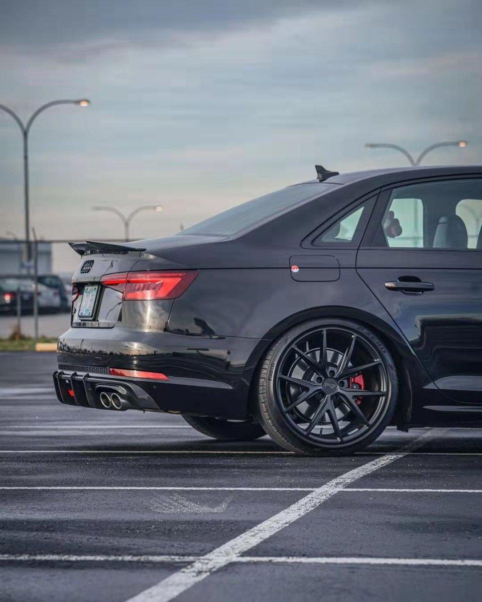 Audi S4 A4 (with S-line bumper, does not fit base model) B9 2017 2018 2019 with Aftermarket Parts - V1 (With LED Light) & V2 (Without LED Light) Style Rear Diffuser Pre-preg Carbon Fiber from Karbel Carbon