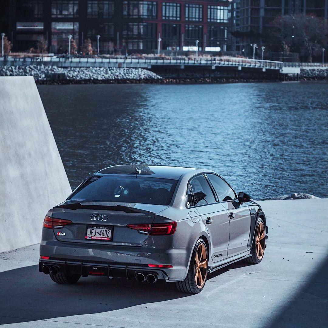 Audi S4 A4 (with S-line bumper, does not fit base model) B9 2017 2018 2019 with Aftermarket Parts - V1 (With LED Light) & V2 (Without LED Light) Style Rear Diffuser Pre-preg Carbon Fiber from Karbel Carbon