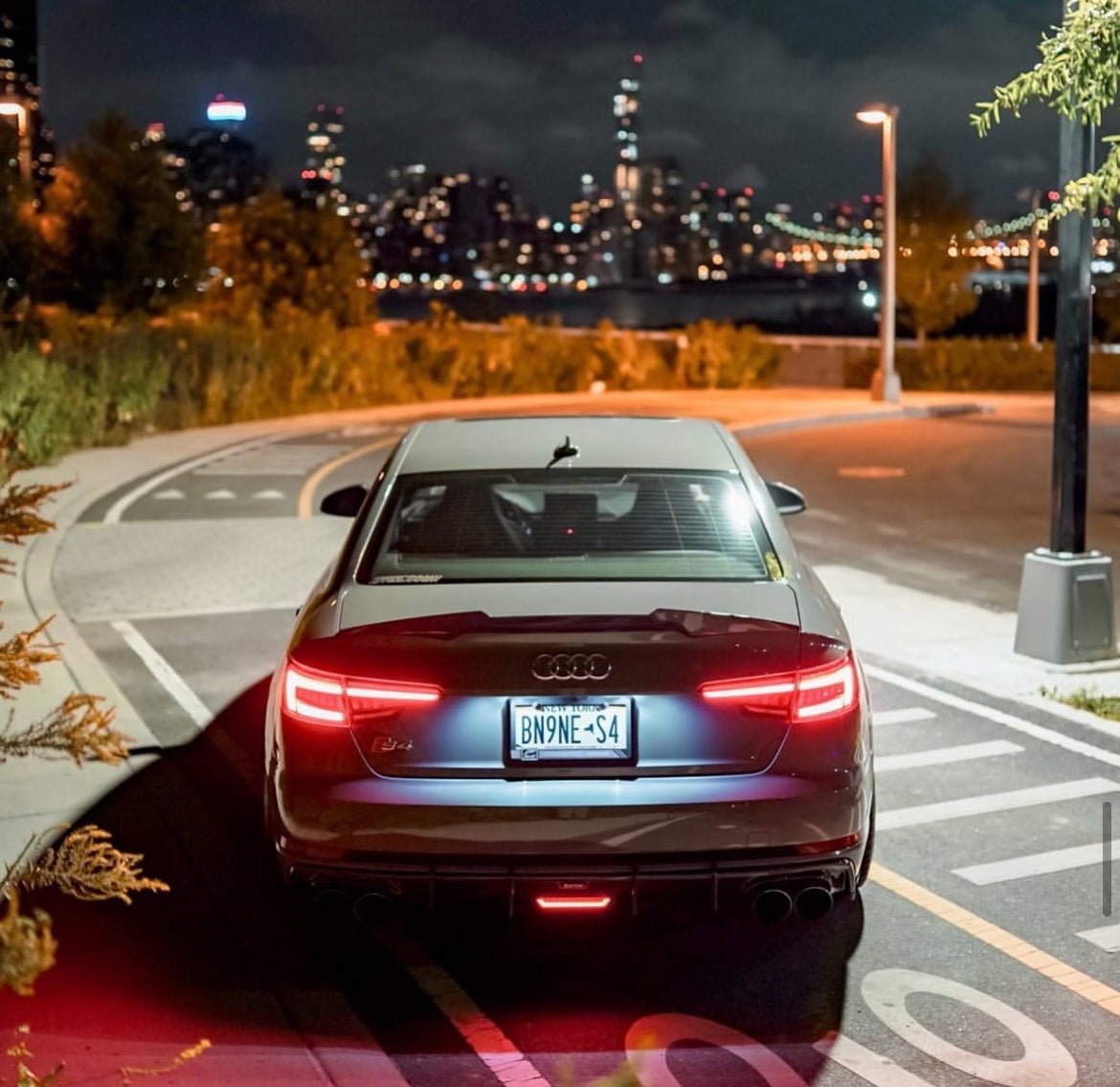 Audi S4 A4 (with S-line bumper, does not fit base model) B9 2017 2018 2019 with Aftermarket Parts - V1 (With LED Light) & V2 (Without LED Light) Style Rear Diffuser Pre-preg Carbon Fiber from Karbel Carbon