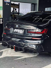 BMW 3 Series 330i (with M-package bumper, does not fit base model) M340i G20 G21 Pre-LCI 2019-2022 with Aftermarket Parts - Rear Diffuser & Canards Pre-preg Carbon Fiber from Karbel Carbon