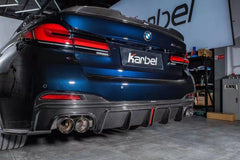 BMW 5 Series M550 540 530 (with M-package bumper, does not fit base model) G30 LCI 2021 2022 2023 2024 with Aftermarket Parts - Rear Diffuser & Canards Pre-preg Carbon Fiber from Karbel Carbon