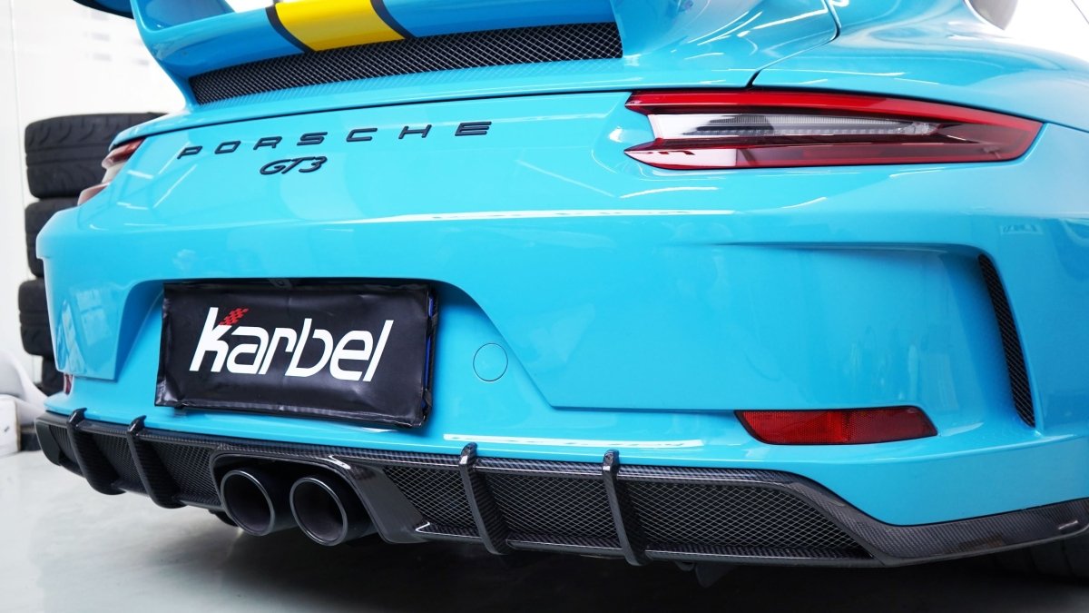 Porsche 911 991.2 GT3 2018 2019 with Aftermarket Parts - Rear Diffuser Pre-preg Carbon Fiber from Karbel Carbon