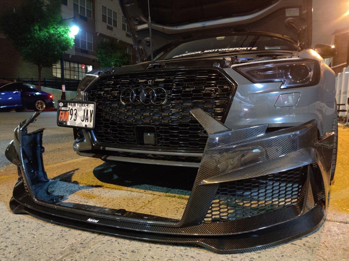 Audi S3 A3 8V.5 2017 2018 2019 2020 with Aftermarket Parts - Front Bumper Pre-preg Carbon Fiber from Karbel Carbon