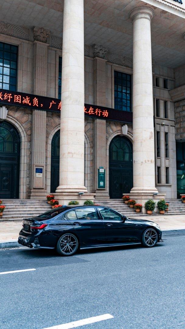 BMW 3 Series 330i (with M-package bumper, does not fit base model) M340i G20 G21 LCI 2023-ON with Aftermarket Parts - Rear Diffuser & Canards Pre-preg Carbon Fiber from Karbel Carbon