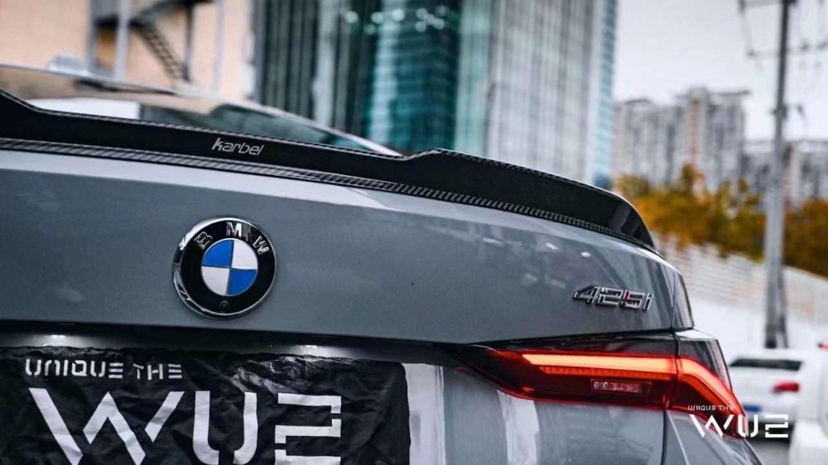 BMW I4 M50 / e Drive 40 (with M-package bumper, does not fit base model) G26 2022-ON & 4 Series Gran Coupe M440i 430i (with M-package bumper, does not fit base model) G26 2022-ON with Aftermarket Parts - Rear Spoiler Pre-preg Carbon Fiber from Karbel Carbon