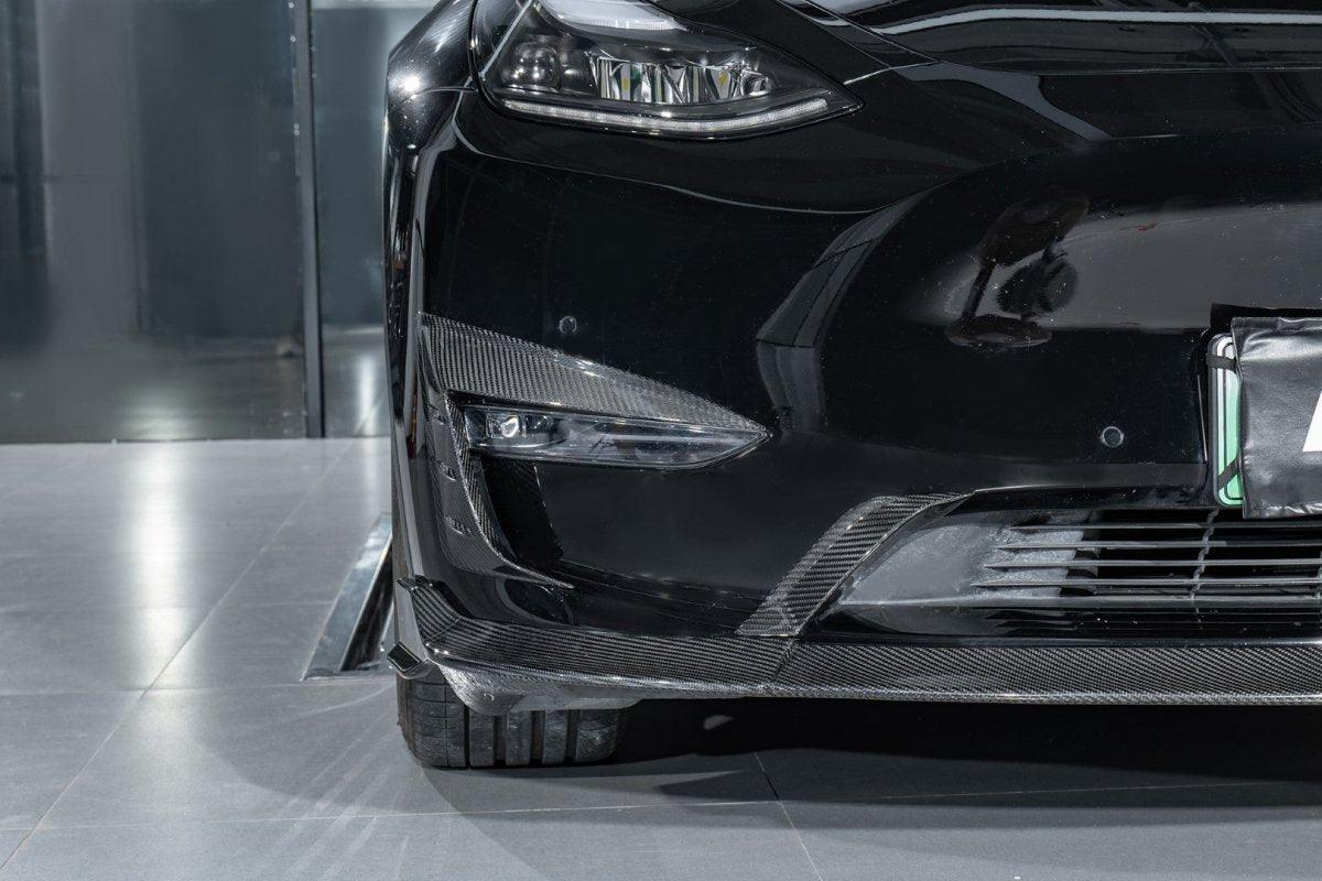 Tesla Model Y 2020-ON with Aftermarket Parts - Front Lip Pre-preg Carbon Fiber from Karbel Carbon