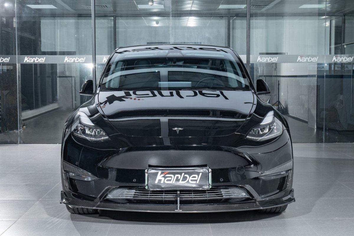 Tesla Model Y 2020-ON with Aftermarket Parts - Front Lip Pre-preg Carbon Fiber from Karbel Carbon