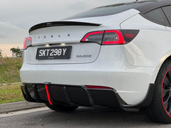 Tesla Model 3/P 2017 2018 2019 2020 2021 2022 2023 with Aftermarket Parts - Rear Diffuser & Canards Pre-preg Carbon Fiber from Karbel Carbon