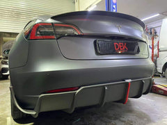Tesla Model 3/P 2017 2018 2019 2020 2021 2022 2023 with Aftermarket Parts - Rear Diffuser & Canards Pre-preg Carbon Fiber from Karbel Carbon