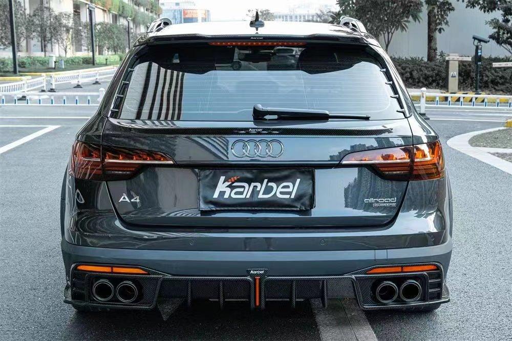 Audi A4 allroad B9 / B9.5 2017 2018 2019 with Aftermarket Parts - V1 Style Rear Roof Spoiler Pre-preg Carbon Fiber from Karbel Carbon
