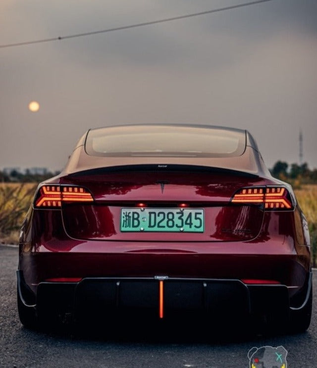 Tesla Model 3/P 2017-2023 with Aftermarket Parts - Rear Spoiler Pre-preg Carbon Fiber from Karbel Carbon