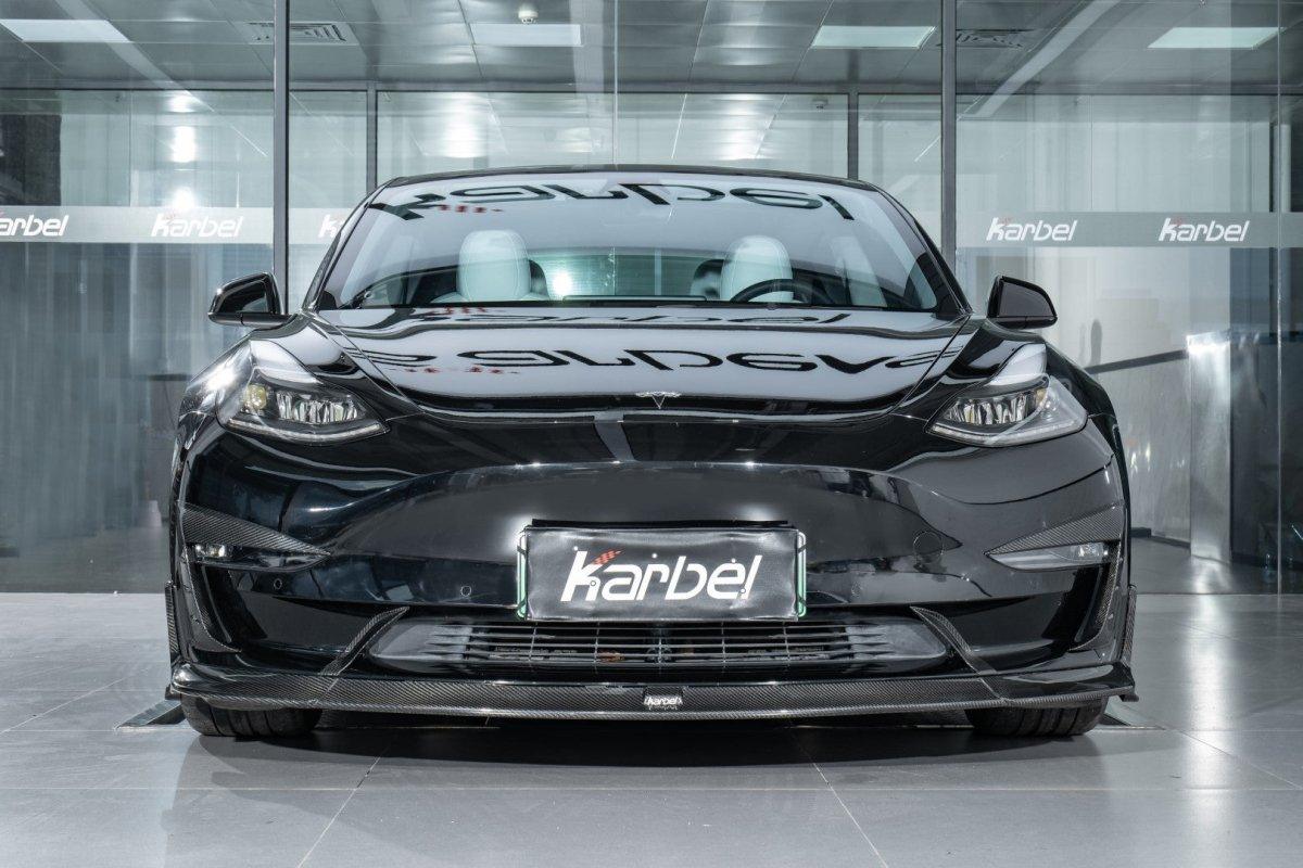 Tesla Model 3/P 2017 2018 2019 2020 2021 2022 2023 with Aftermarket Parts - Upper Valences Pre-preg Carbon Fiber from Karbel Carbon